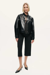 Cropped Faux Leather Biker Jacket